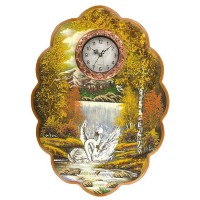 Картина с часами «Лебеди у водопада»