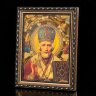 Витражная икона «Николай Чудотворец» из янтаря в багете