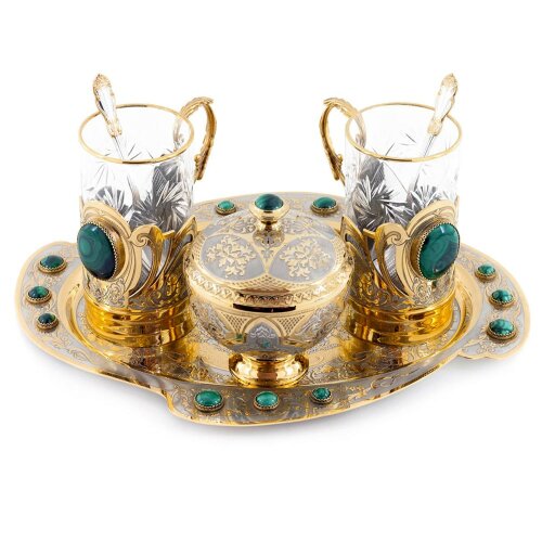 Чайный набор «Малахитовый» позолоченный