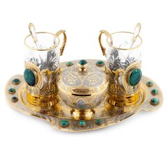 Чайный набор «Малахитовый» позолоченный