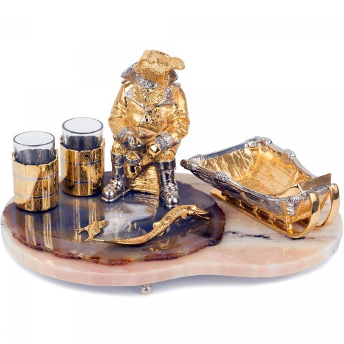 Набор для водки с икорницей на камне «Зимняя рыбалка» с двумя стопками