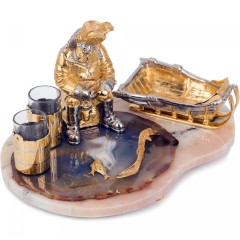 Набор для водки с икорницей на камне «Зимняя рыбалка» с двумя стопками