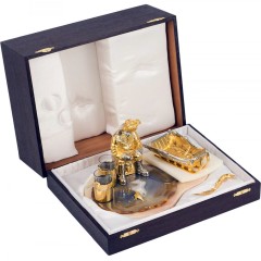 Набор для водки с икорницей на камне «Зимняя рыбалка» с двумя стопками