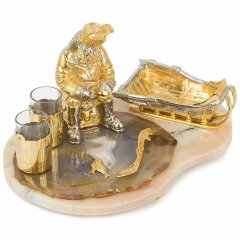 Позолоченная икорница «Рыбак» (агат)