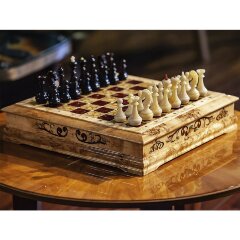 Шахматный ларец «Стародворянский» из карельской берёзы и янтаря