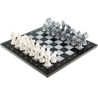 Каменные шахматы «Русские сказки» (серый мрамор) с фигурами