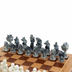 Шахматный ларец «Русские сказки» с каменными фигурами
