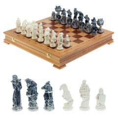 Шахматный ларец «Русские сказки» с каменными фигурами