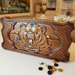 Большие нарды деревянные «Медведь ВДВ» резные из массива дерева