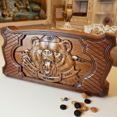 Резные нарды «Медведь ВДВ» из массива дерева — мужской подарок брату