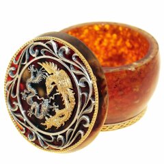 Янтарная шкатулка «Дракон и Феникс» с художественным декором
