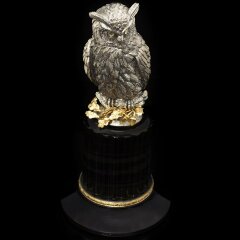 Серебряная статуэтка «Мудрый филин» на камне обсидиан