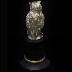 Серебряная статуэтка «Мудрый филин» на камне обсидиан