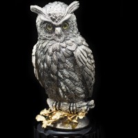 Серебряная статуэтка «Мудрый филин» на камне обсидиан