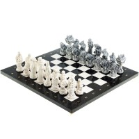Каменные шахматы «Русские сказки» (белый мрамор) с фигурами