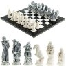 Каменные шахматы «Русские сказки» (белый мрамор) с фигурами