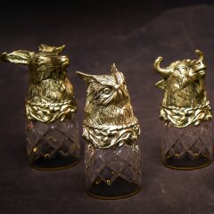 Набор стопок перевёртышей «Охотник» с графином в кожаном кейсе