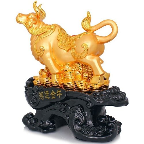 Позолоченная фигурка из дерева «Бык» — символ силы и трудоспособности, здоровья и долголетия