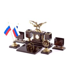 Настольный набор «Двуглавый орёл» из камня яшма