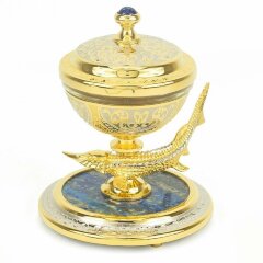 Позолоченная икорница «Стерлядка на лазурите»