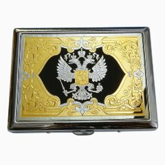 Портсигар металлический с позолотой «Герб России» на 10 сигарет