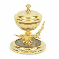 Позолоченная икорница «Стерлядка на агате»