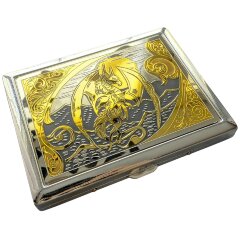 Металлический портсигар «Дракон» с позолотой в подарок мужчине