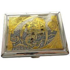 Металлический портсигар «Дракон» с позолотой в подарок мужчине