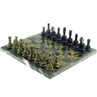 Сувенирные шахматы с нардами «Классик» из камня (змеевик, лемезит, мрамор)