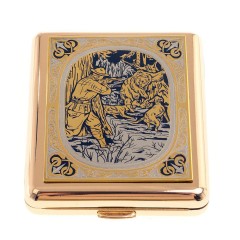 Позолоченный портсигар на 20 сигарет «Охота» в подарок охотнику