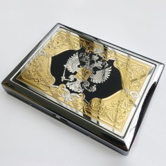 Набор портсигар с зажигалкой «Герб России» с позолотой в подарок мужчине