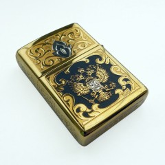 Набор портсигар с зажигалкой «Герб России» с позолотой в подарок мужчине