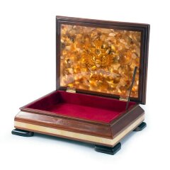 Деревянная шкатулка «Герб РФ» с натуральным янтарём