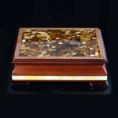 Деревянная шкатулка «Герб РФ» с натуральным янтарём