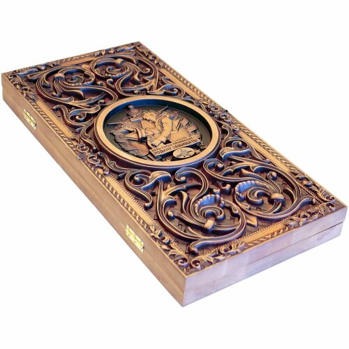 Резные нарды «Офицеры» из массива дерева с объёмным рисунком