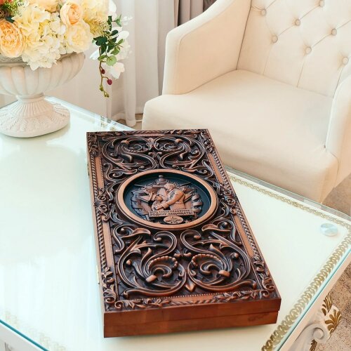 Резные нарды «Офицеры» из массива дерева с объёмным рисунком