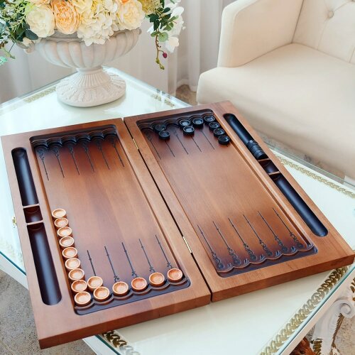 Резные нарды «Офицеры» из массива дерева с объёмным рисунком