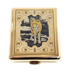 Позолоченный портсигар на 20 сигарет «Волк» в подарок охотнику