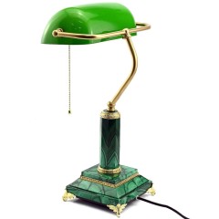 Зелёная настольная лампа из малахита «СССР» для рабочего стола руководителя