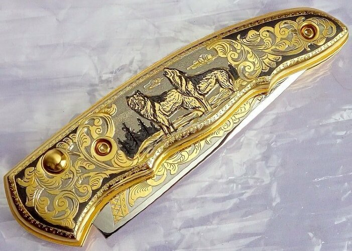 Нож складной "Пара волков"