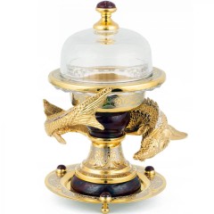 Златоустовская икорница со стеклянной чашей и крышкой «Осётр» на яшме