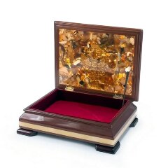 Деревянный ларец «Герб РФ» с натуральным янтарём