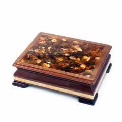 Деревянный ларец «Герб РФ» с натуральным янтарём