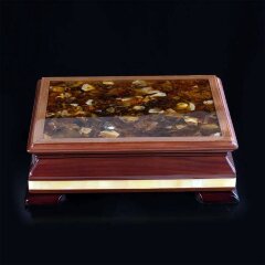 Деревянный ларец «Герб РФ» с натуральным янтарём