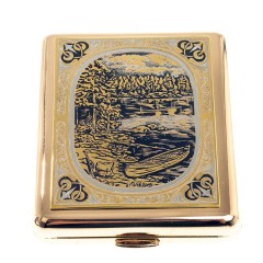 Позолоченный портсигар на 20 сигарет «Рыбалка» в подарок рыбаку