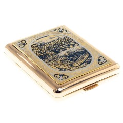 Позолоченный портсигар на 20 сигарет «Рыбалка» в подарок рыбаку