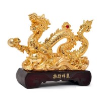 Позолоченная фигурка китайского дракона «Змей лун» с жемчужиной — символ силы, величия и мудрости