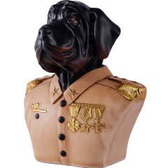 Резной бюст собаки «Мастиф» в военной форме из массива дерева