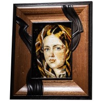 Интерьерная картина «Девушка в клетчатом платке» из янтаря и ценных пород дерева