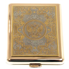 Позолоченный портсигар на 20 сигарет «Герб Российский» в подарок мужчине